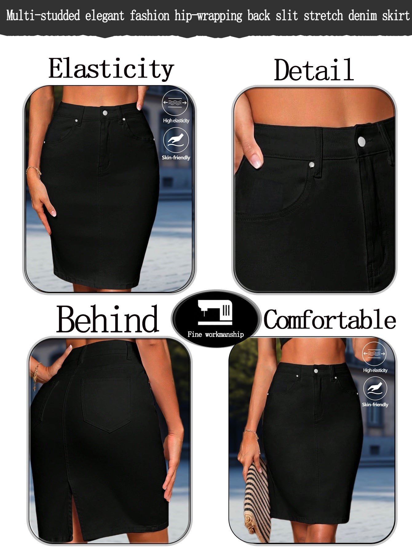 Women's Denim Skirt - High-Waist Button Front detail view