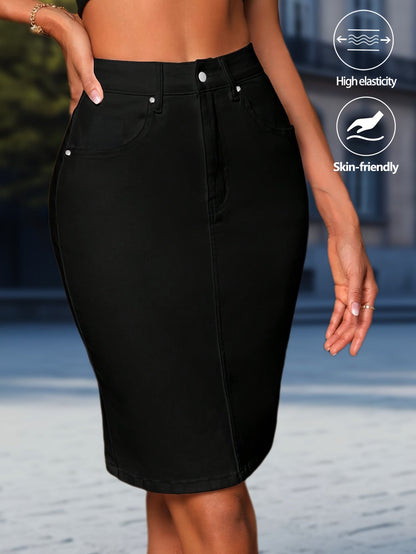 Women's Denim Skirt - High-Waist Button Front detail view