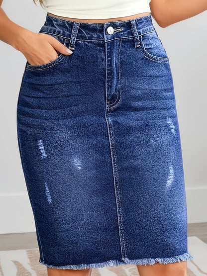 Women's Denim Skirt - Mid-Rise Distressed – Blue option – main product image