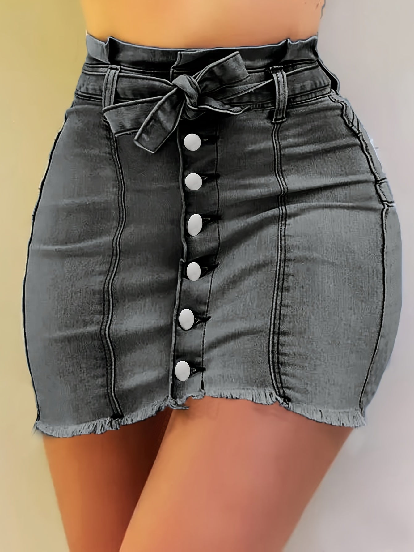 Women's Denim Skirt - Solid Color Frayed Hem – view 6