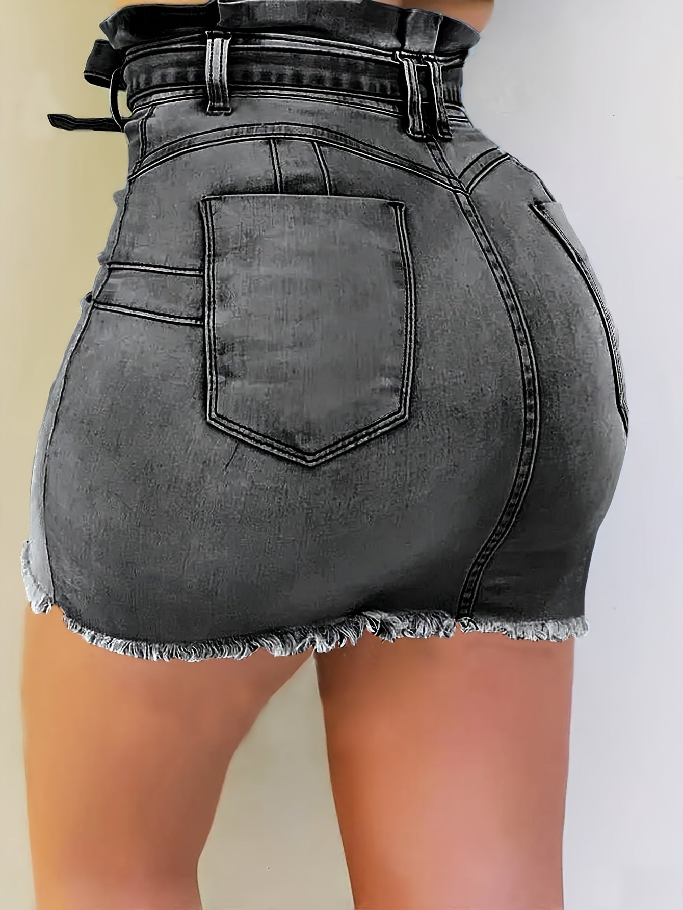 Women's Denim Skirt - Solid Color Frayed Hem – view 7