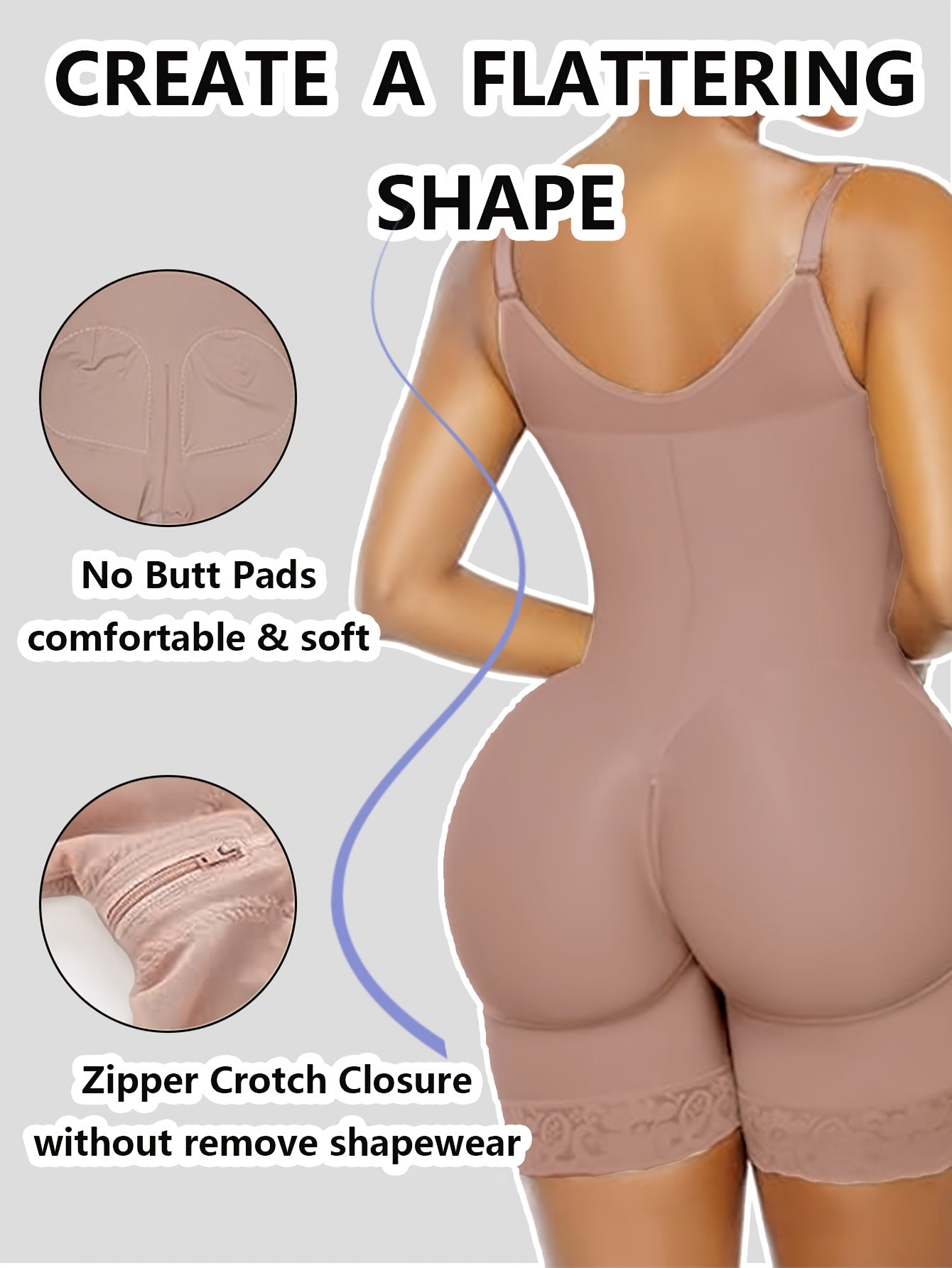 Women's Detachable Strap Shapewear Bodysuit - Zip-Gusset Butt-Lift Body Shaper – view 4