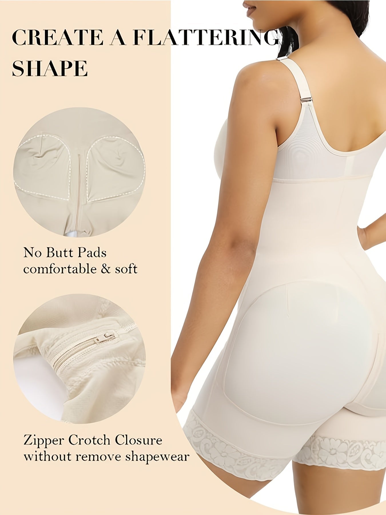 Women's Detachable Strap Shapewear Bodysuit - Zip-Gusset Butt-Lift Body Shaper – view 6