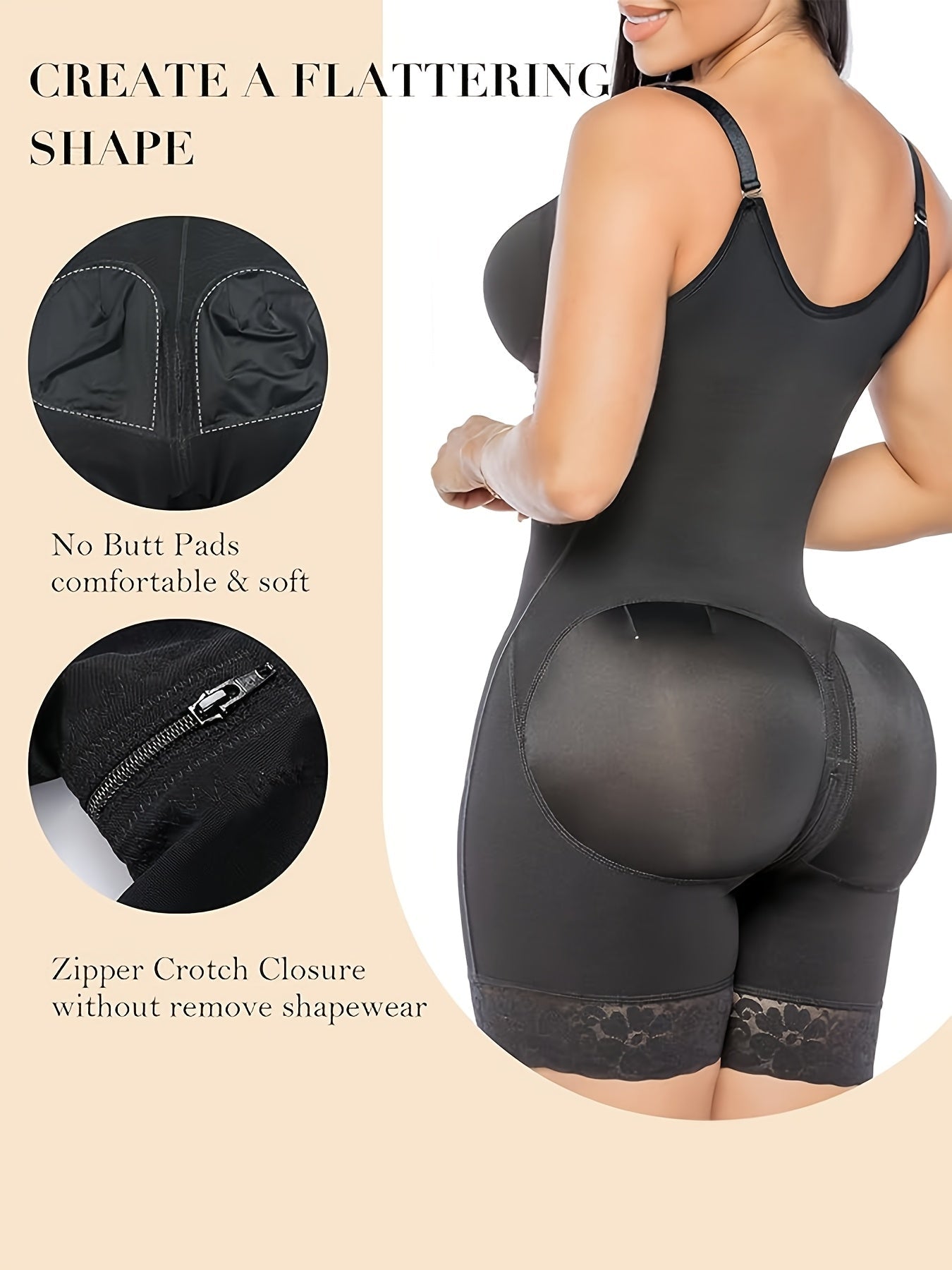 Women's Detachable Strap Shapewear Bodysuit - Zip-Gusset Butt-Lift Body Shaper – view 8