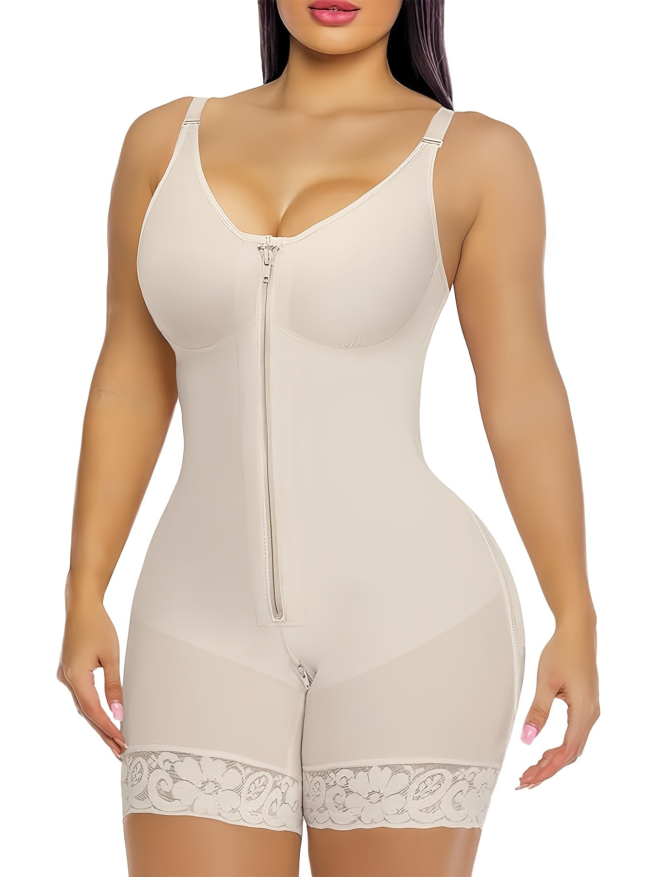 Women's Detachable Strap Shapewear Bodysuit - Zip-Gusset Butt-Lift Body Shaper – view 9