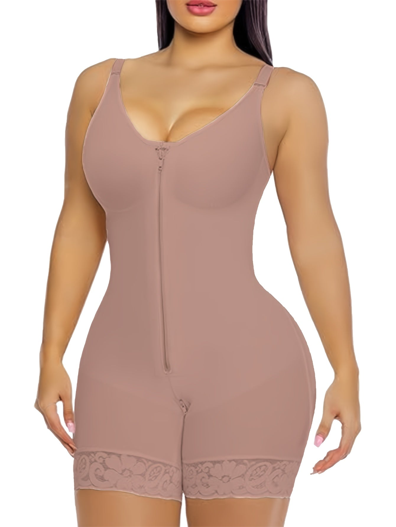 Women's Detachable Strap Shapewear Bodysuit - Zip-Gusset Butt-Lift Body Shaper – White option – view 2