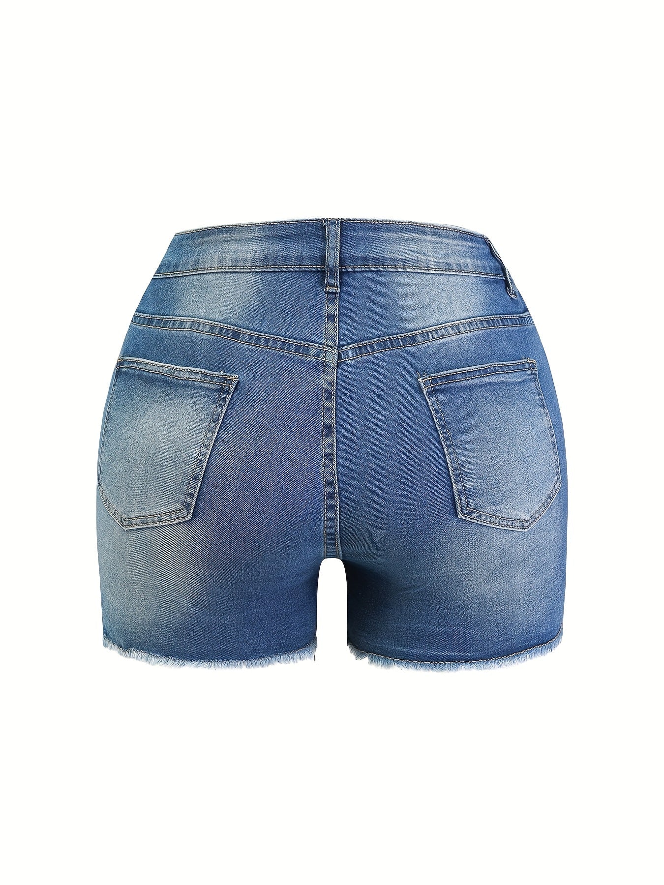 Women's Distressed Denim Shorts - Lace Detail Classic Neckline detail view