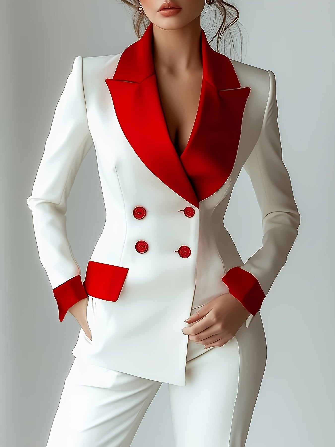 Women's Double-Breasted Blazer - Contrast Lapel Tailoring – main product image
