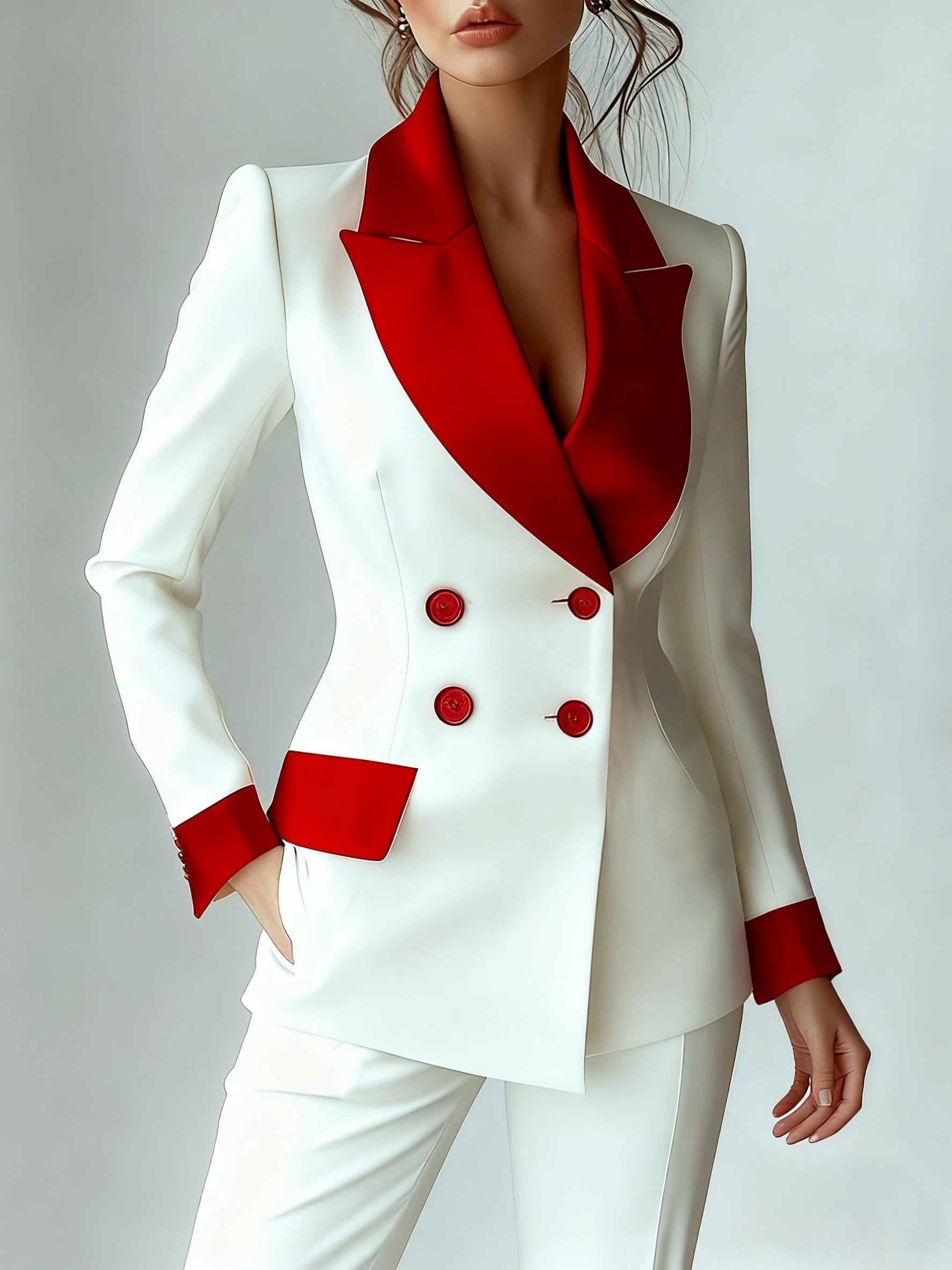 Women's Double-Breasted Blazer - Contrast Lapel Tailoring detail view