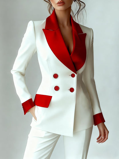 Women's Double-Breasted Blazer - Contrast Lapel Tailoring detail view