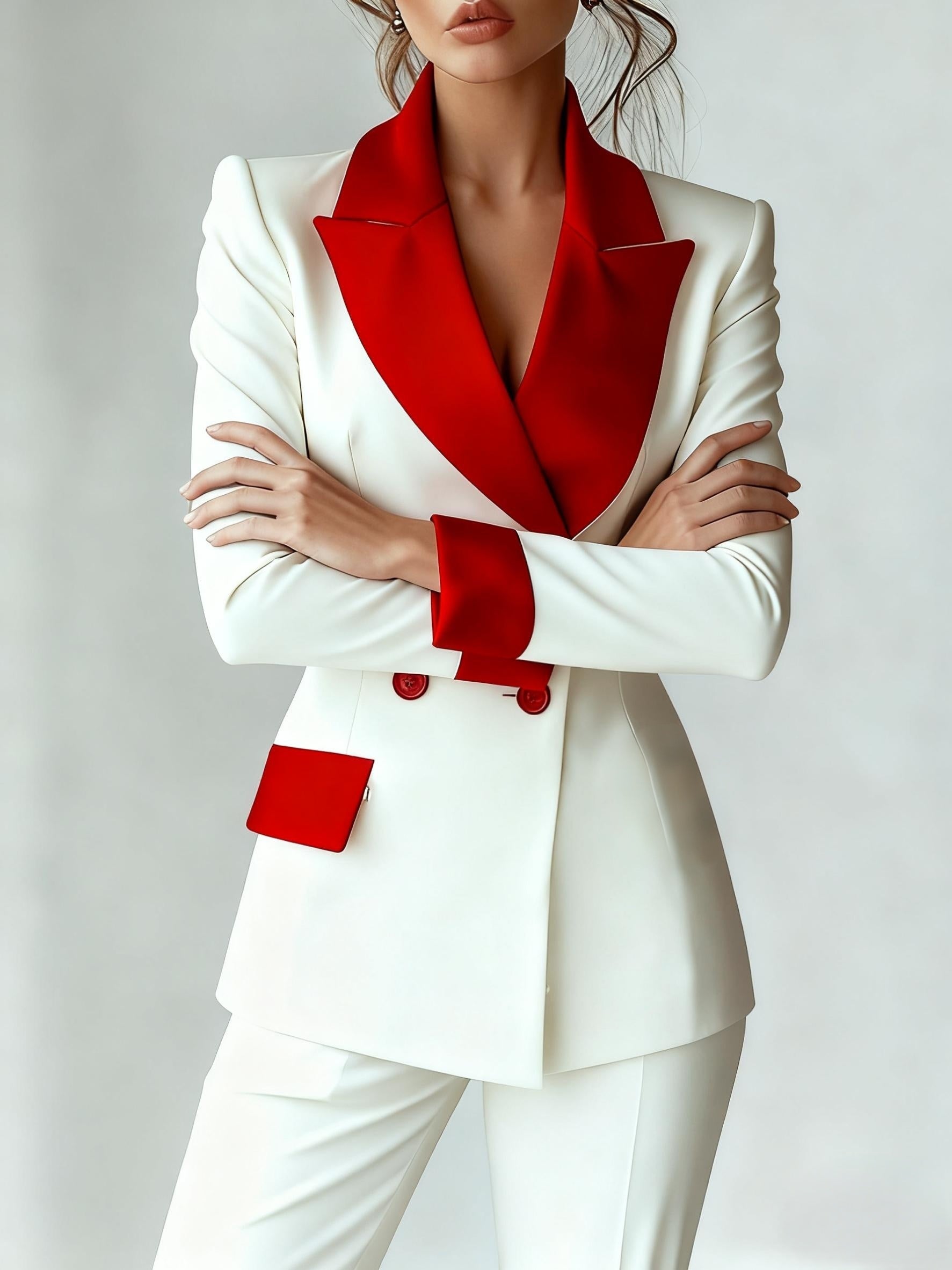 Women's Double-Breasted Blazer - Contrast Lapel Tailoring detail view