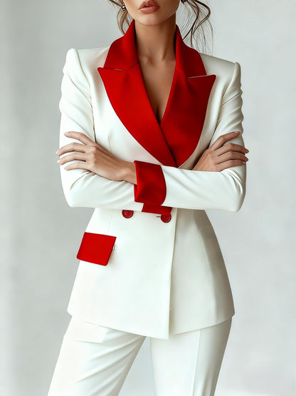 Women's Double-Breasted Blazer - Contrast Lapel Tailoring detail view