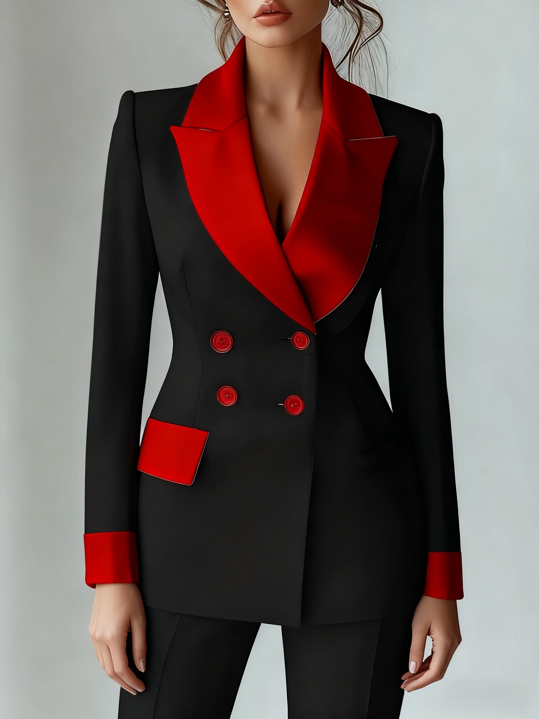 Women's Double-Breasted Blazer - Contrast Lapel Tailoring detail view