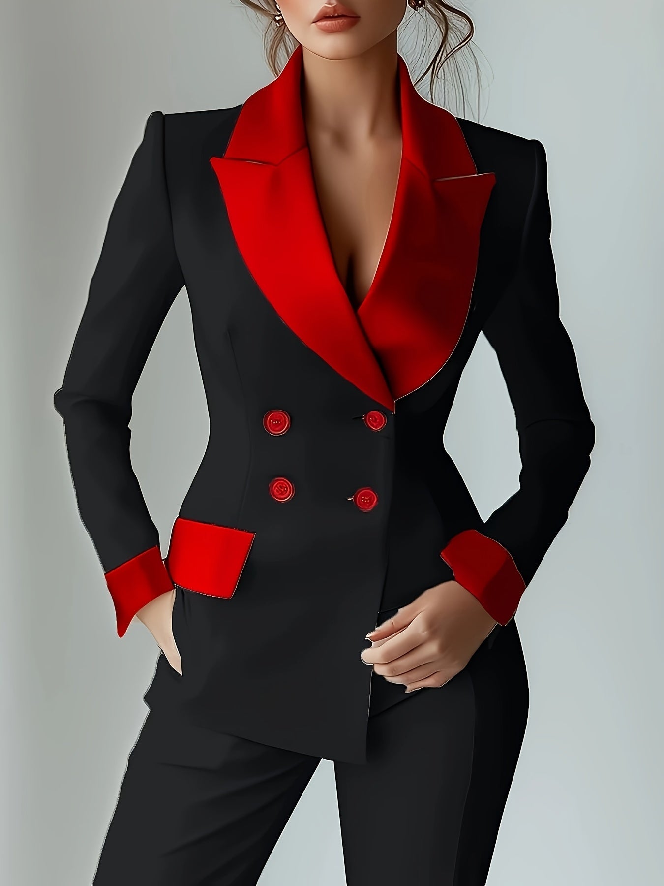 Women's Double-Breasted Blazer - Contrast Lapel Tailoring detail view
