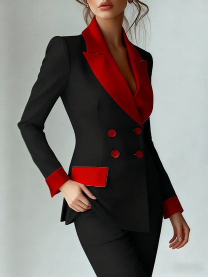 Women's Double-Breasted Blazer - Contrast Lapel Tailoring detail view