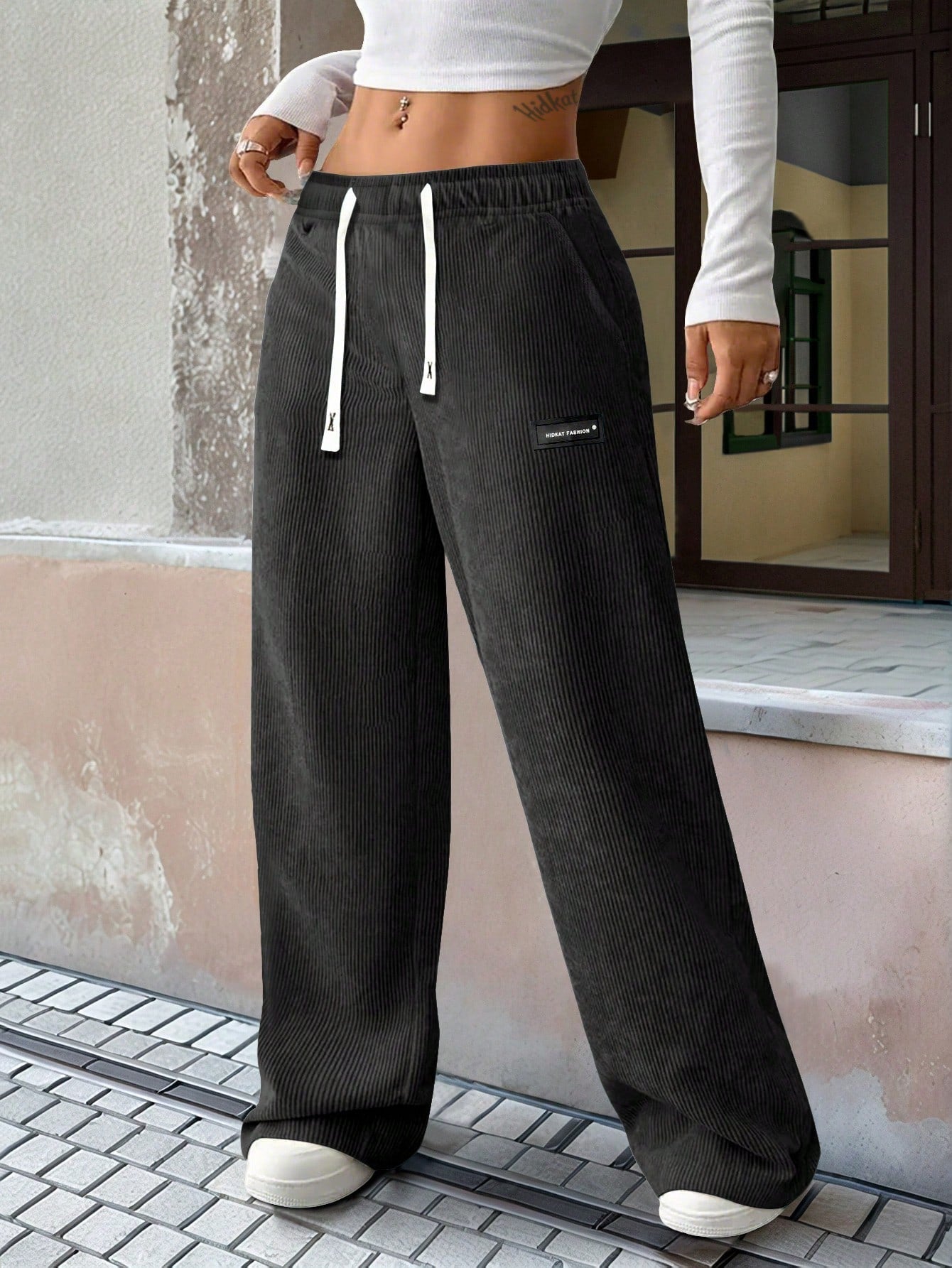 Women's Dress Pants - Drawstring Waist Relaxed fit detail view