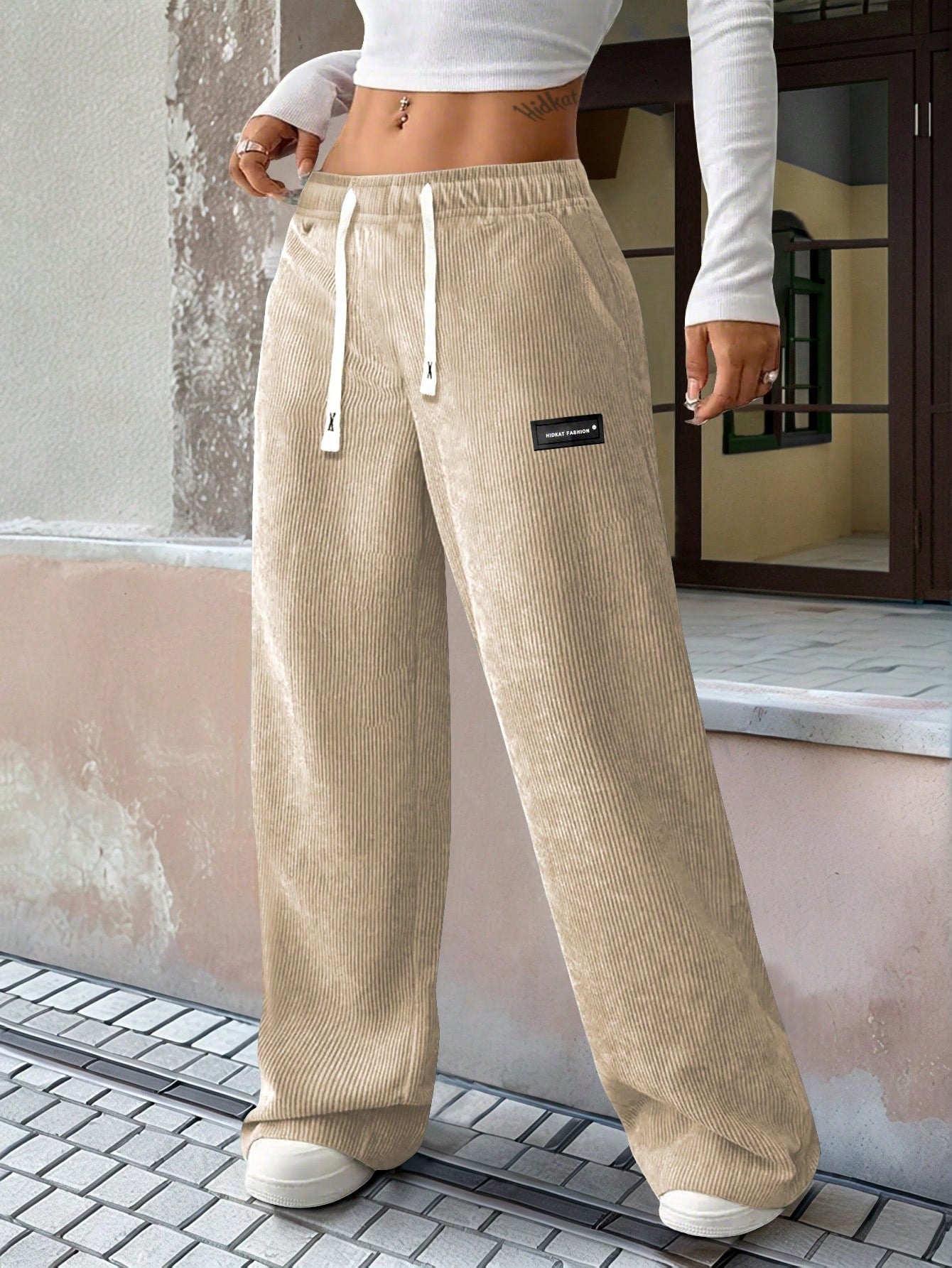 Women's Dress Pants - Drawstring Waist Relaxed fit detail view