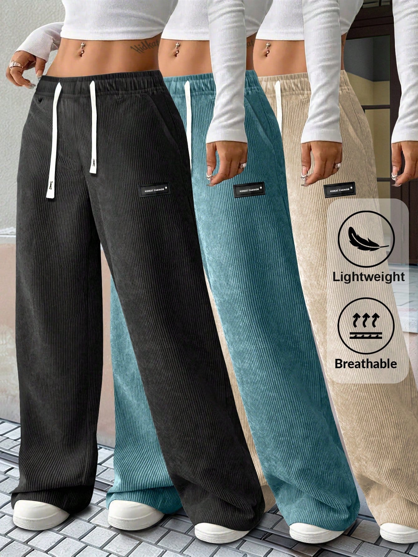 Women's Dress Pants - Drawstring Waist Relaxed fit detail view