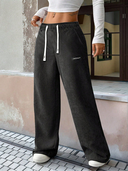 Women's Dress Pants - Drawstring Waist Relaxed fit detail view