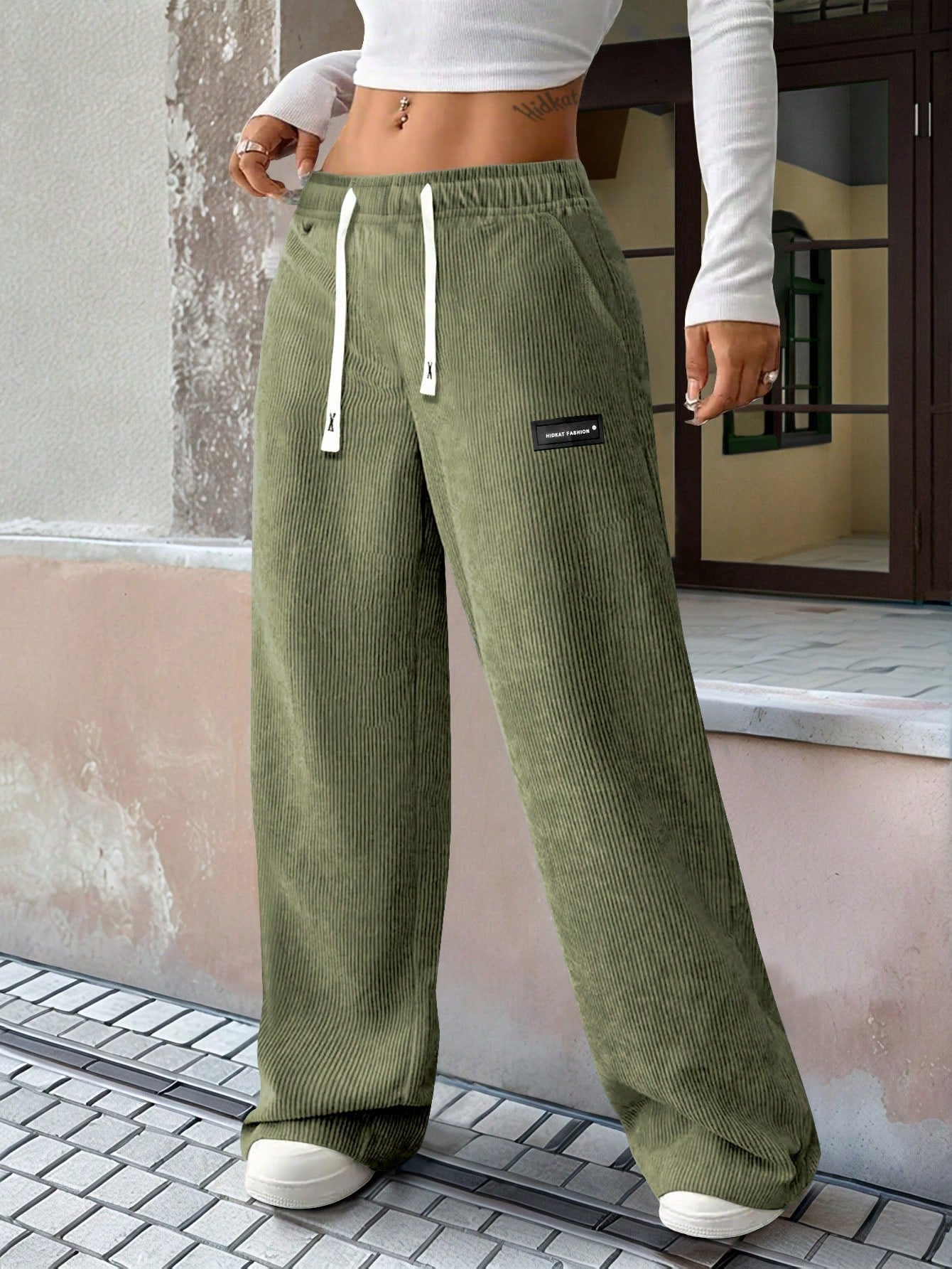 Women's Dress Pants - Drawstring Waist Relaxed fit detail view