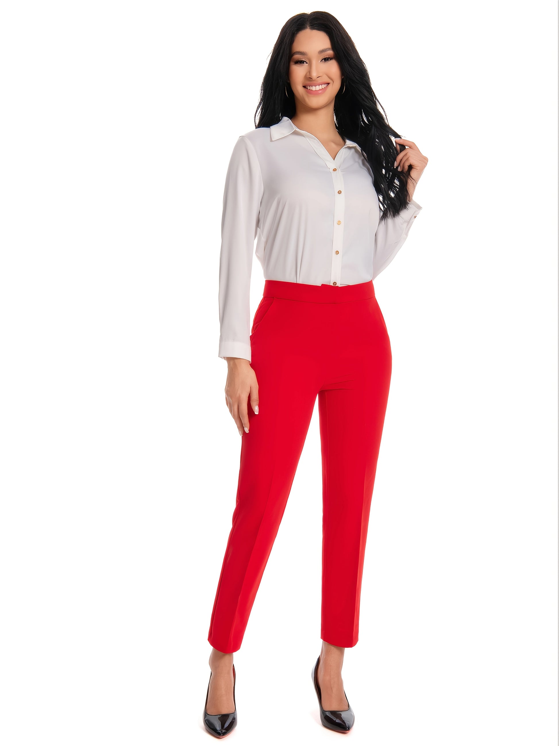 Women's Dress Pants - Everyday Comfort – Black / Red detail view