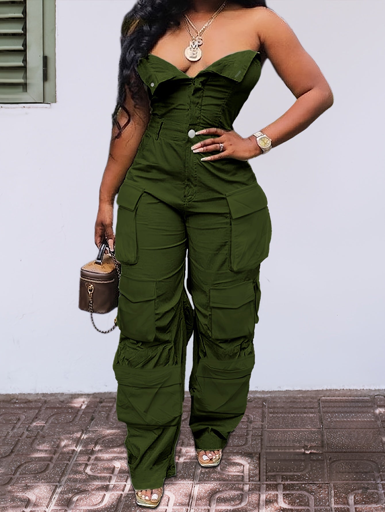 Women's Dress Pants - Everyday Comfort – Dark Green / Grey detail view