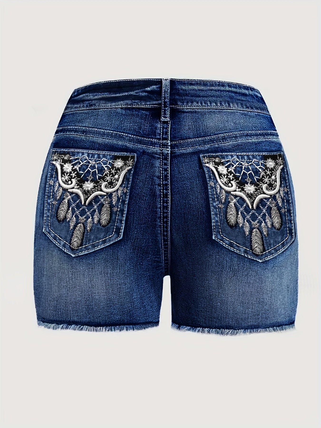 Women's Embroidered Denim Shorts - High Waist Stretch detail view
