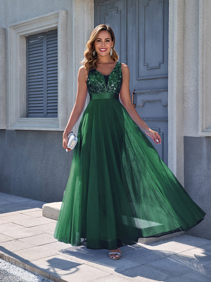 Women's Embroidered V-Neck Maxi Wedding Dress - Sleeveless – view 4