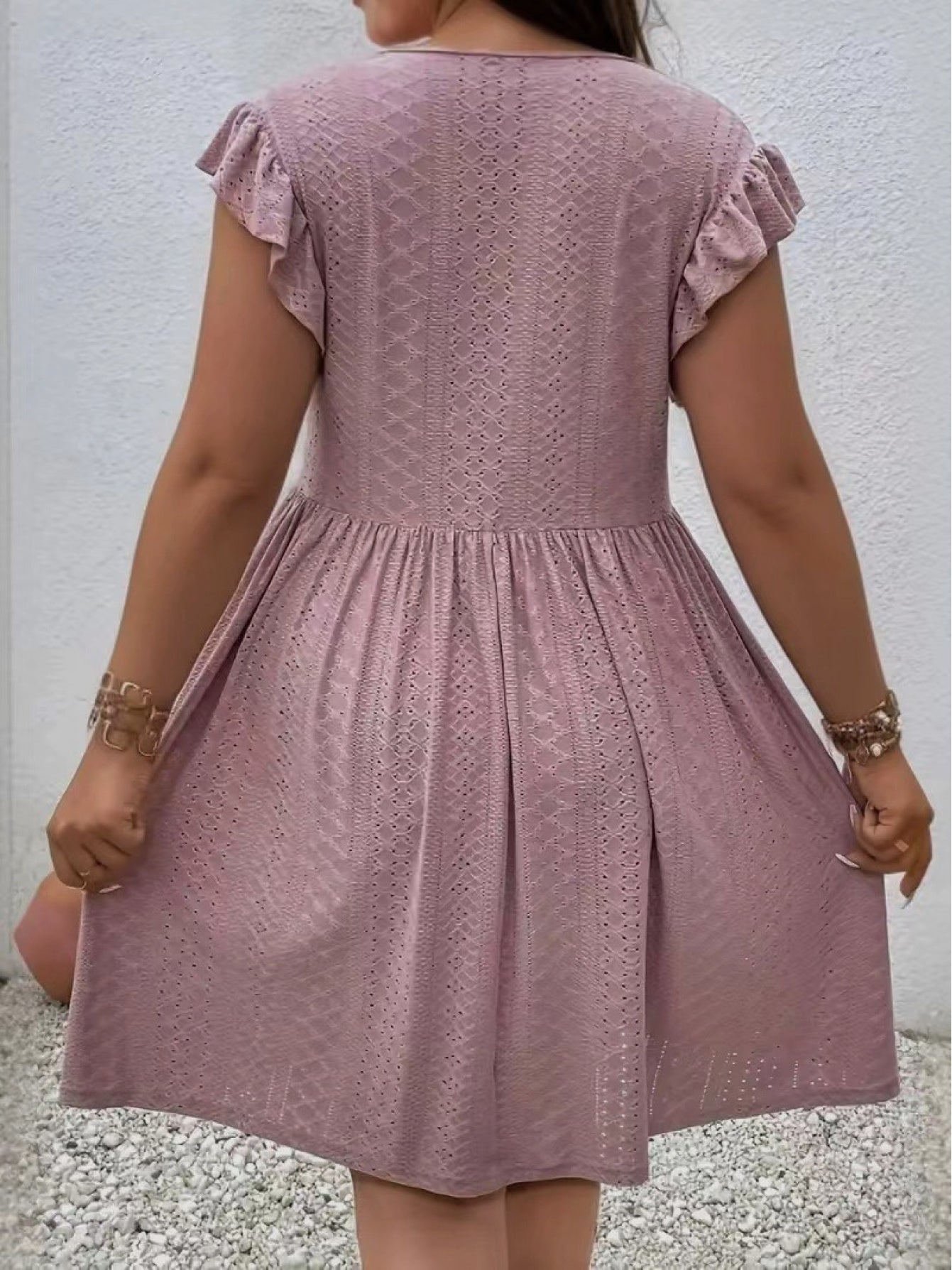 Women's Embroidered V-Neck Vacation Dress - Ruffle – view 5
