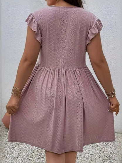 Women's Embroidered V-Neck Vacation Dress - Ruffle – view 5