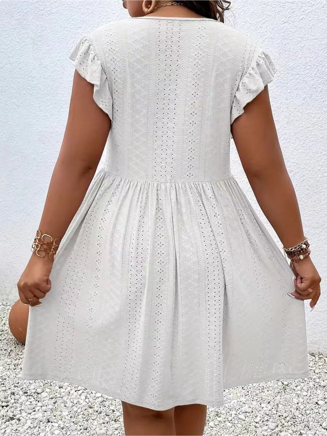 Women's Embroidered V-Neck Vacation Dress - Ruffle – view 14