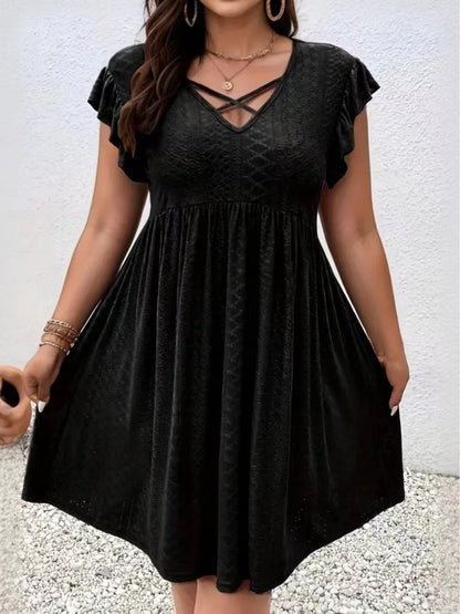 Women's Embroidered V-Neck Vacation Dress - Ruffle – Green option – view 2