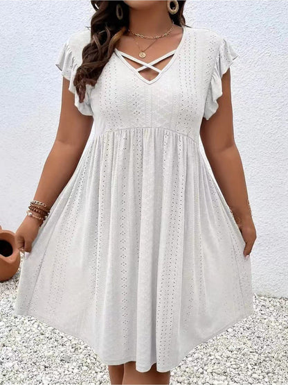 Women's Embroidered V-Neck Vacation Dress - Ruffle – Green option – view 3