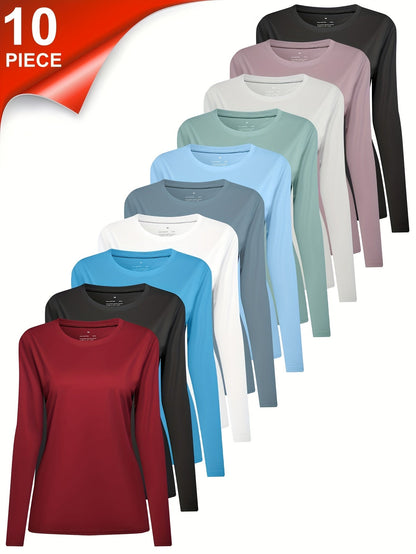 Women's Essential T-Shirt - 10-Pack Crew Neck Long Sleeve – Colorway 86373 – view 2