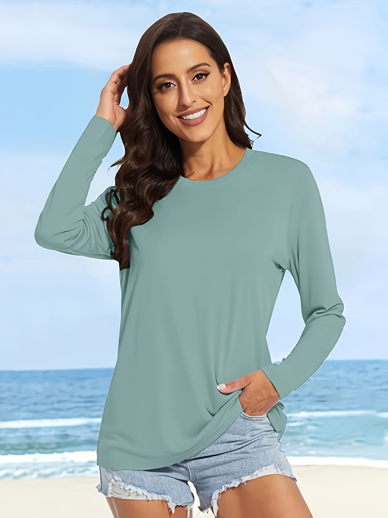 Women's Essential T-Shirt - 10-Pack Crew Neck Long Sleeve – Colorway 86373 detail view