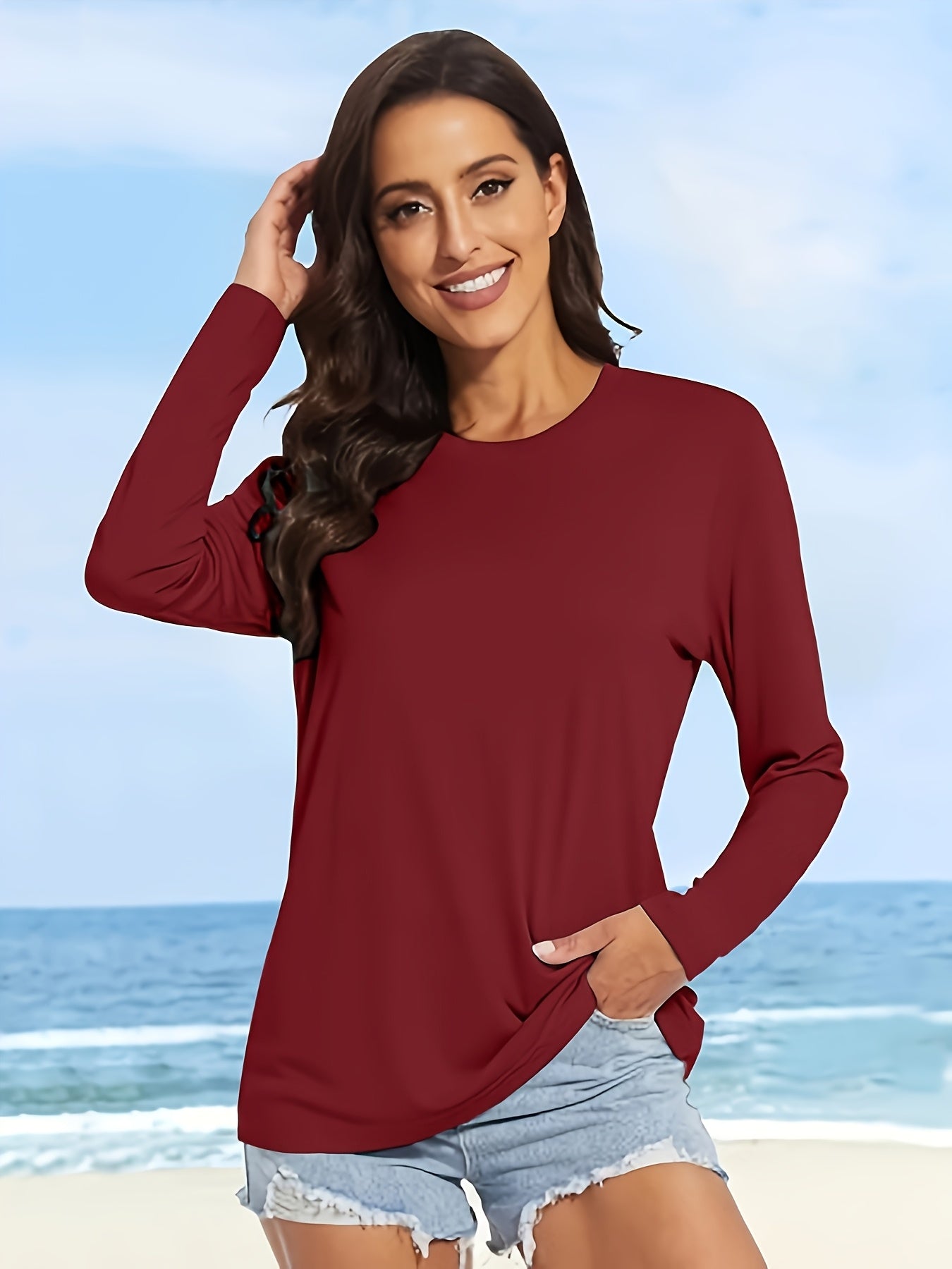 Women's Essential T-Shirt - 10-Pack Crew Neck Long Sleeve – Colorway 86373 detail view