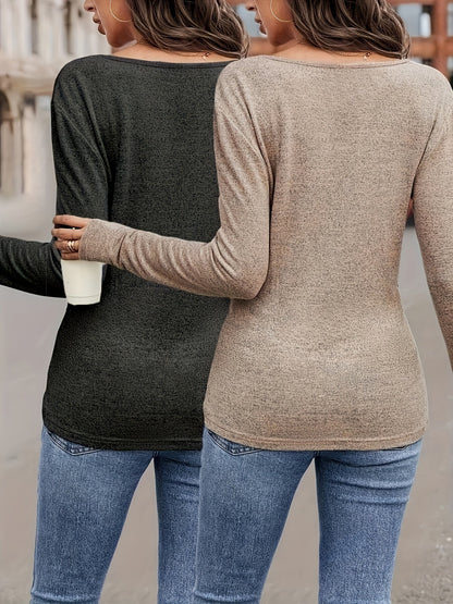 Women's Essential T-Shirt - 2-Pack V-Neck Long Sleeve – view 2