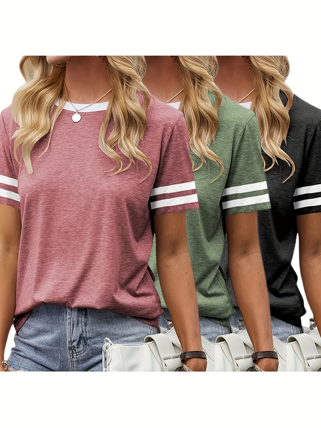 Women's Essential T-Shirt - 3-Pack Round Neck Short Sleeve – Colorway 03269 – main product image