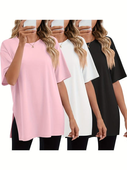 Women's Essential T-Shirt - 3-Pack Round Neck Short Sleeve – Colorway 07621 detail view