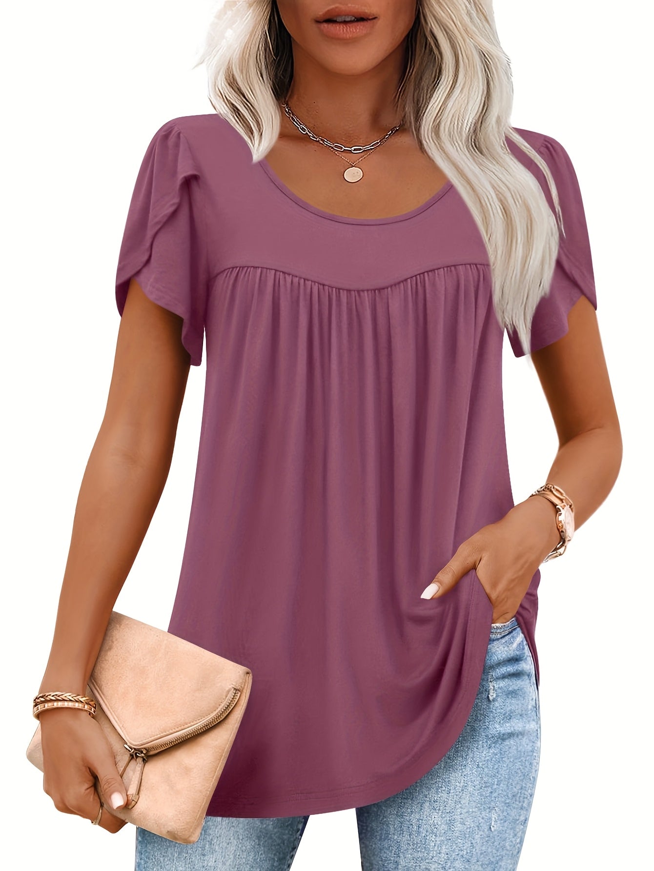 Women's Essential T-Shirt - 3-Pack Round Neck Short Sleeve – Colorway 26821 detail view