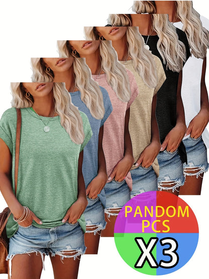 Women's Essential T-Shirt - 3-Pack Round Neck Short Sleeve – Regular fit / 15-Variant Selection – view 2