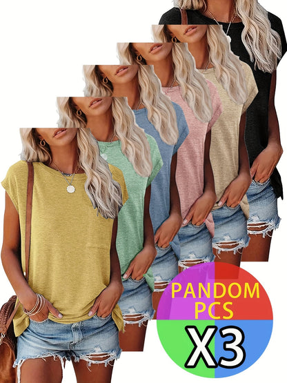 Women's Essential T-Shirt - 3-Pack Round Neck Short Sleeve – Regular fit / 15-Variant Selection detail view