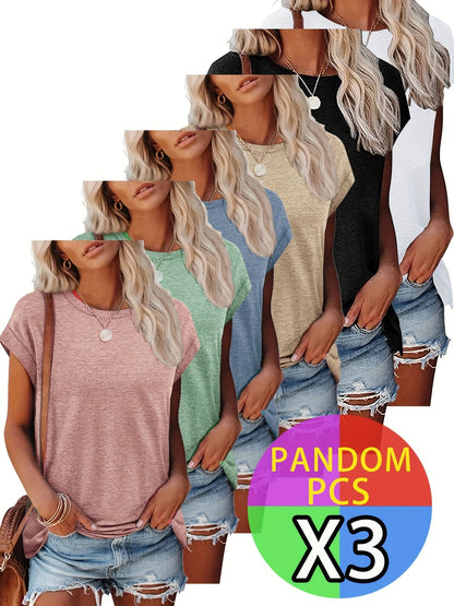 Women's Essential T-Shirt - 3-Pack Round Neck Short Sleeve – Relaxed fit / 15-Variant Selection – main product image