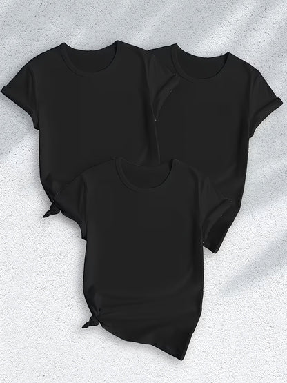 Women's Essential T-Shirt - 3-Pack Round Neck Short Sleeve – White / Black detail view
