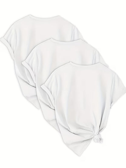 Women's Essential T-Shirt - 3-Pack Round Neck Short Sleeve – White / Black detail view