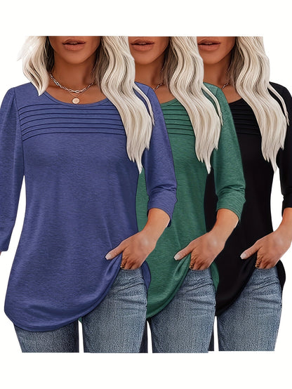 Women's Essential T-Shirt - 3-Pack Round Neck Three-Quarter Sleeve – main product image