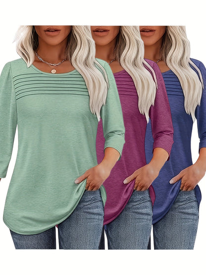 Women's Essential T-Shirt - 3-Pack Round Neck Three-Quarter Sleeve – view 2