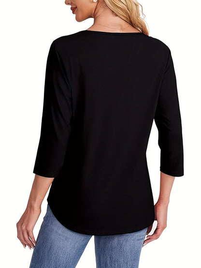Women's Essential T-Shirt - 3-Pack Round Neck Three-Quarter Sleeve detail view