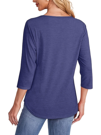 Women's Essential T-Shirt - 3-Pack Round Neck Three-Quarter Sleeve detail view
