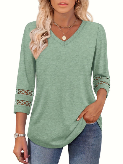 Women's Essential T-Shirt - 3-Pack V-Neck Three-Quarter Sleeve – Colorway 84005 detail view
